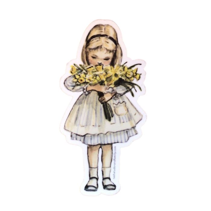 Child with Daffodils Sticker or Magnet