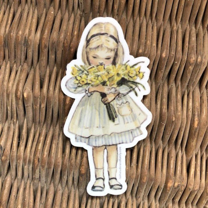 Child with Daffodils Sticker or Magnet