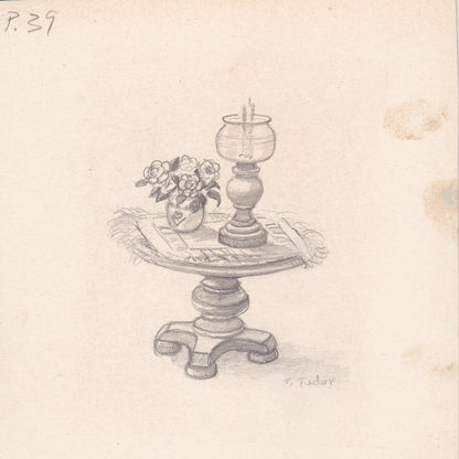 Original Pencil Drawing Doll Table