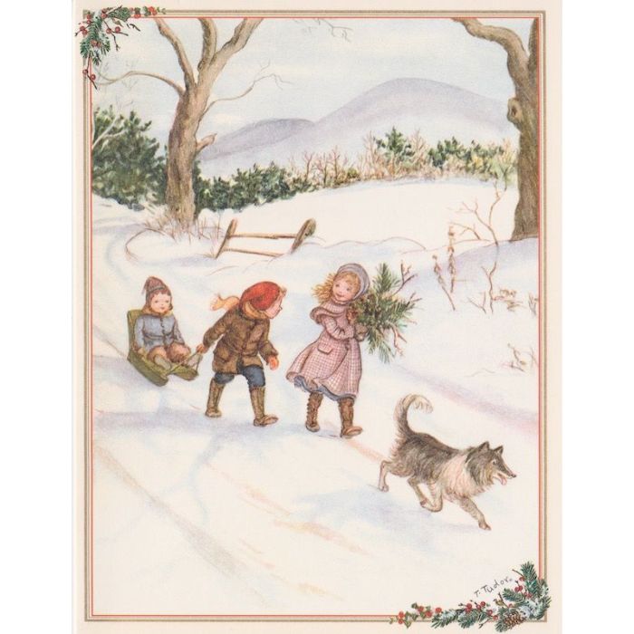 Caspari Single Rare Card: Sleigh Ride