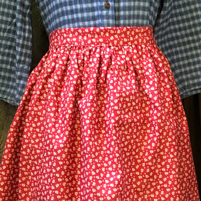 Tasha Tudor-Style Half-Apron - Red Floral