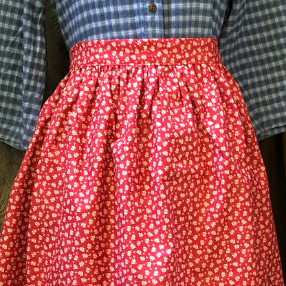 Tasha Tudor-Style Half-Apron - Red Floral