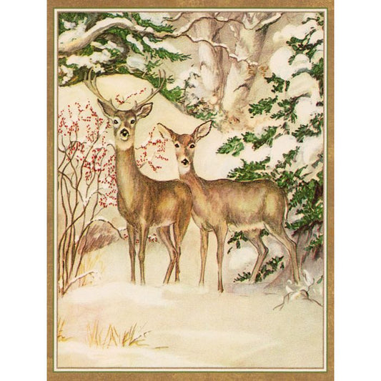 Caspari Single Rare Card: Two Deer in Forest