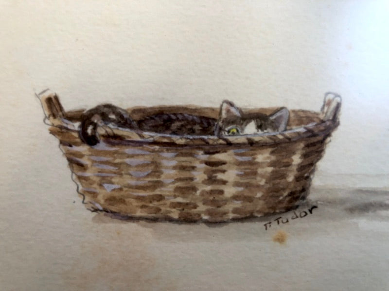 Original Painting Cat in Basket from the Christmas Cat