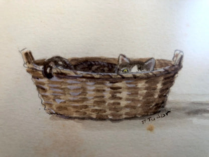 Original Painting Cat in Basket from the Christmas Cat