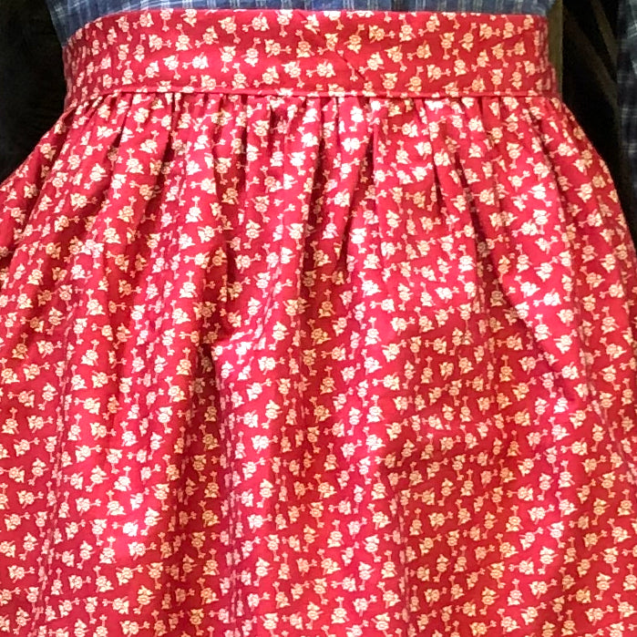 Tasha Tudor-Style Half-Apron - Red Floral