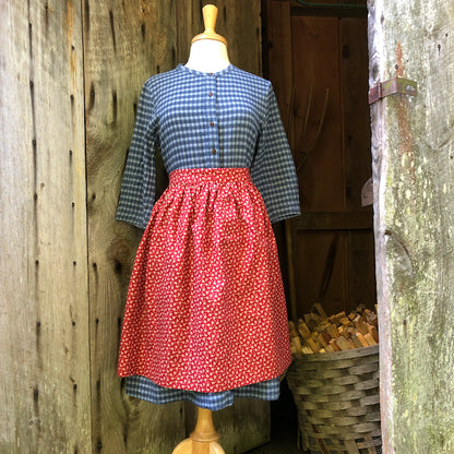 Tasha Tudor-Style Half-Apron - Red Floral