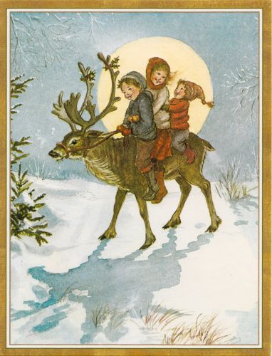 caspari_rare_card_-_children_riding_reindeer